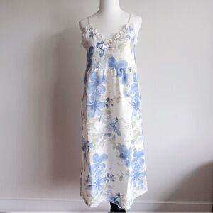 Romantic Blue Floral Cotton Nightgown | No Pad | Lightweight Sleepwear S–M